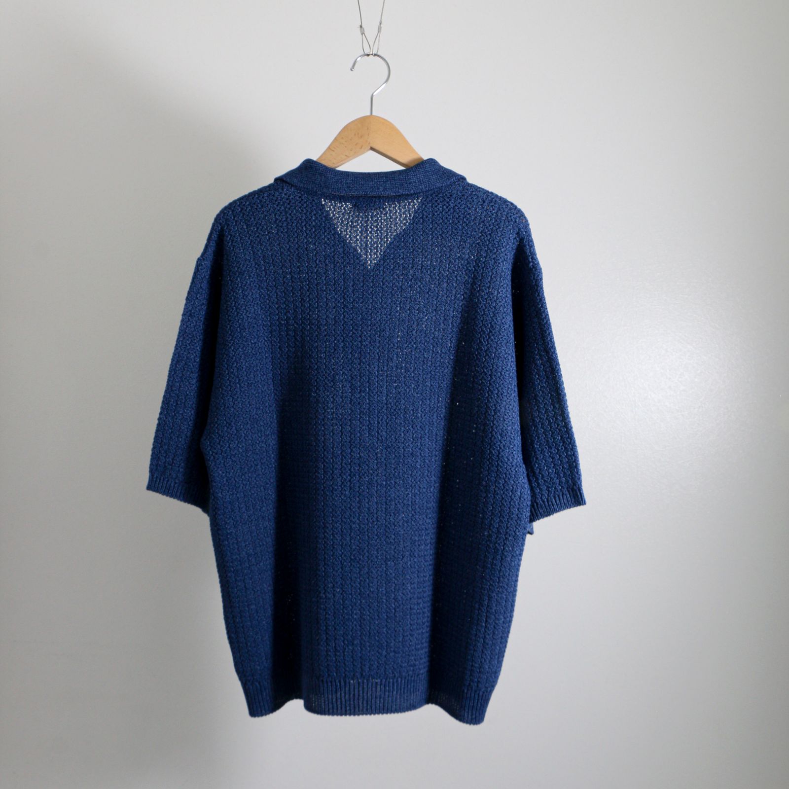 Skipper knit Shirt BLUE / スキッパー / ニットシャツ / コットン / 和紙素材 - S