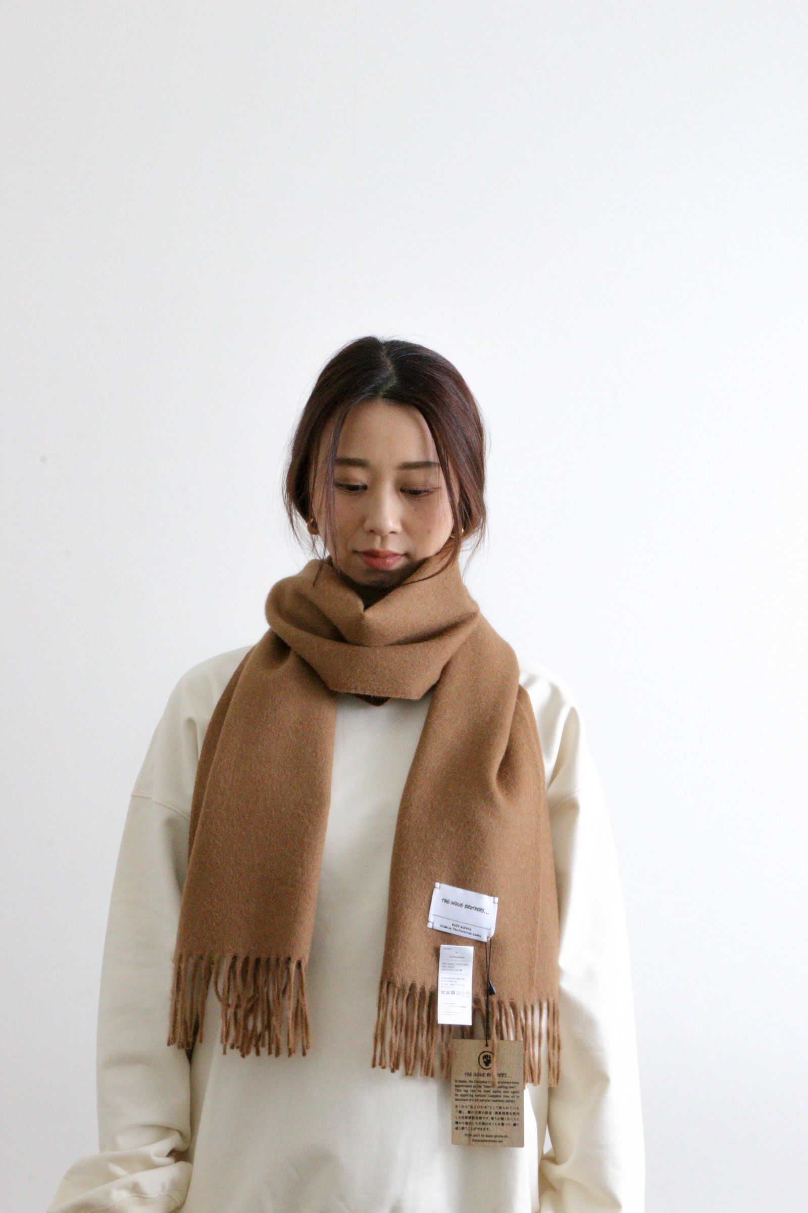 THE INOUE BROTHERS - Check Brushed Scarf Checkered Beige | koko