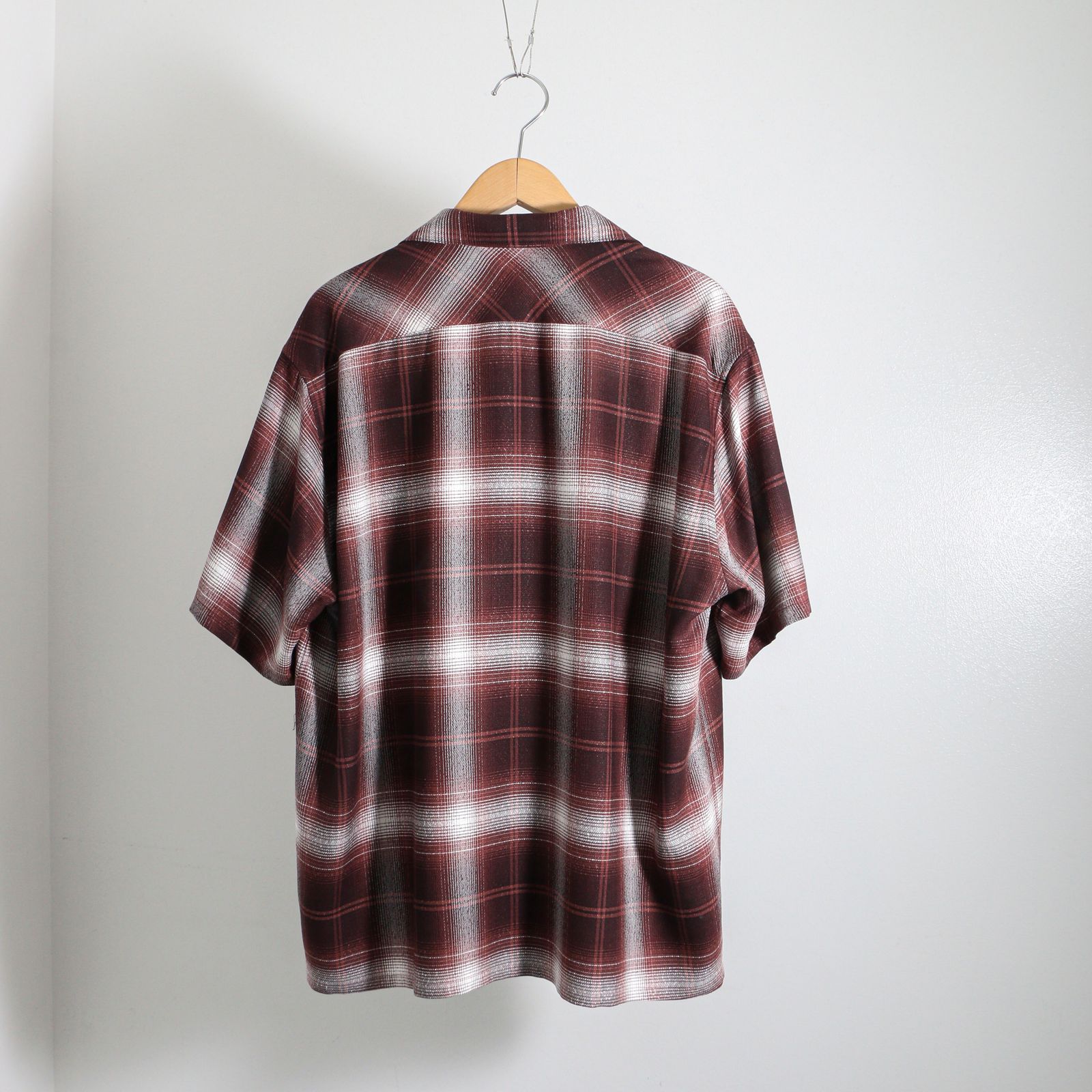 OPEN COLLAR SHEER SHIRTS S/S -Modal boucle check - WINE / オンブレチェック/ シャツ - S