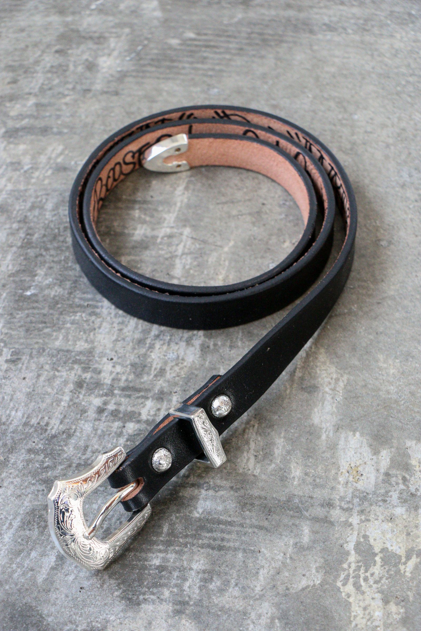 SEVEN BY SEVEN × Rooster King & Coo., NARROW WESTERN BELT BLK / レザーベルト /  ルースターキング - S