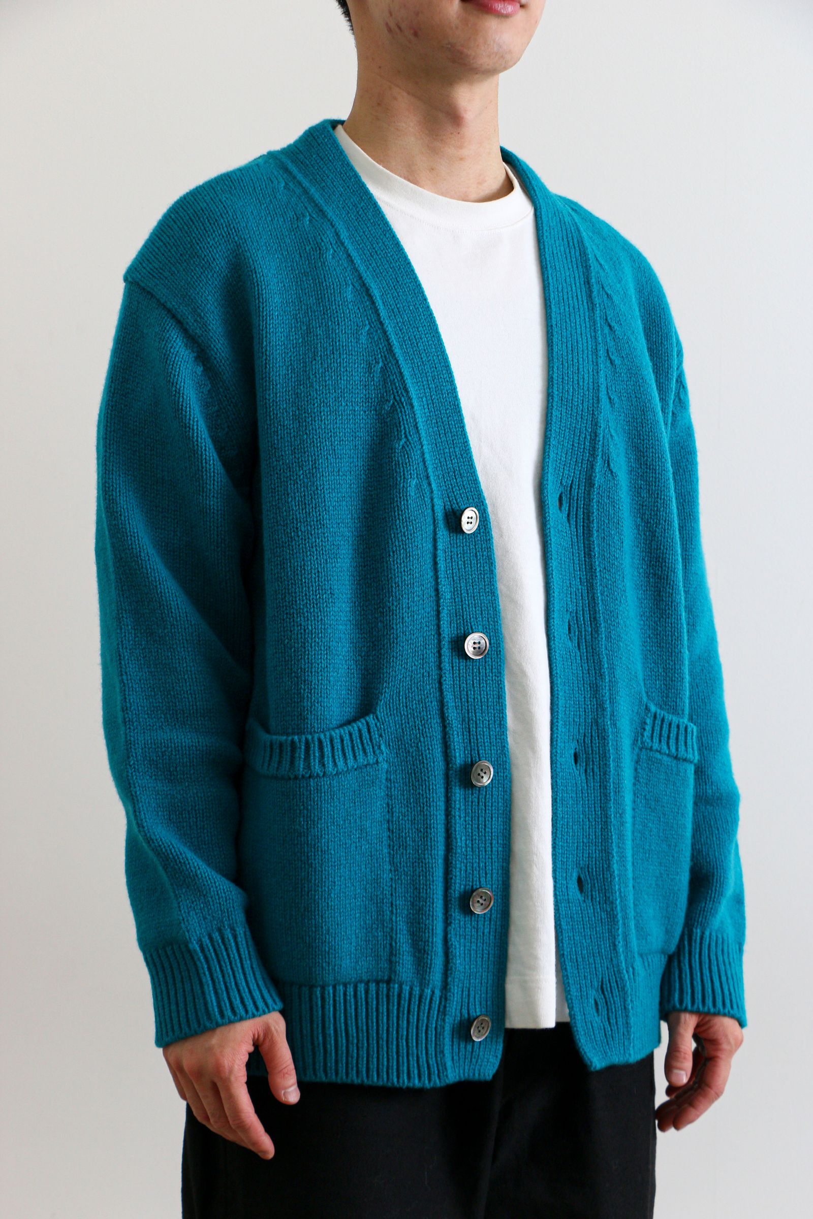 Yonetomi - SOFT LAMB WOOL KNIT CARDIGAN Blue | koko