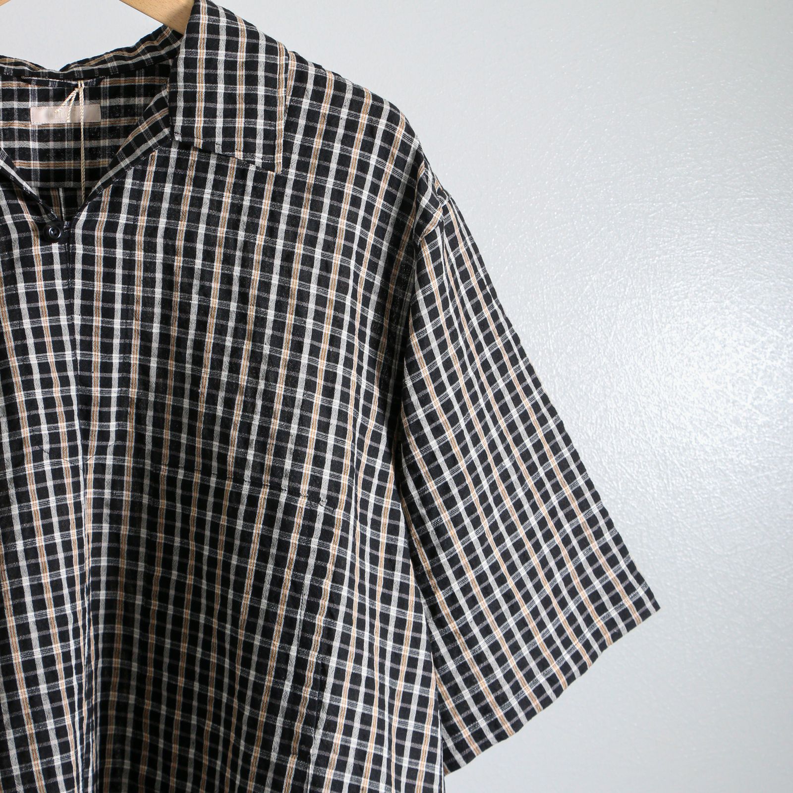ULTERIOR - W/L CHECKED SKIPPER SHIRT BLACK / ORANGE