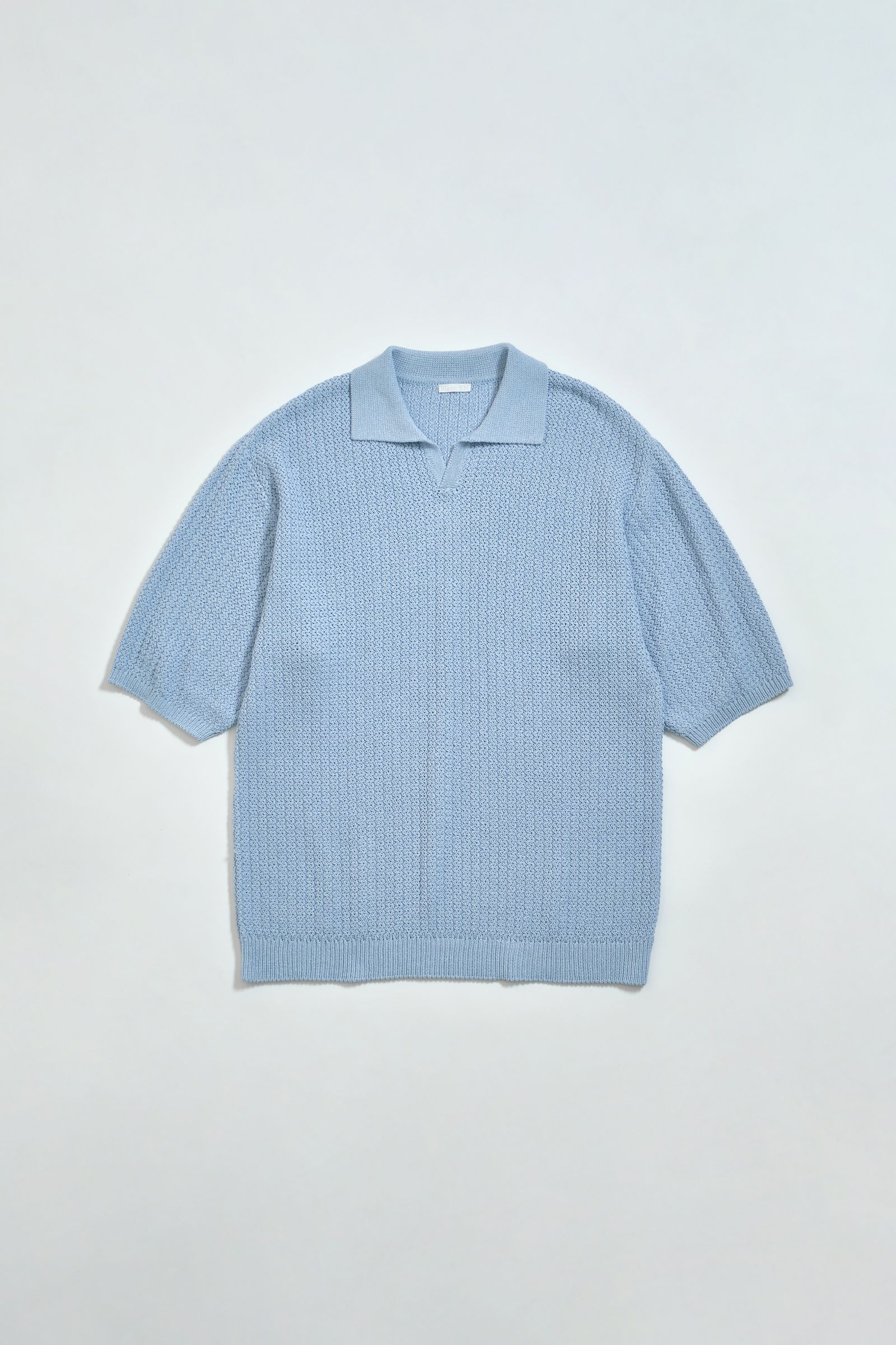 Skipper knit Shirt SAX BLUE / スキッパー / ニットシャツ / コットン / 和紙素材 - S