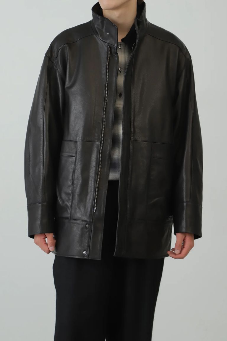SEVEN BY SEVEN - STAND-UP COLLAR LEATHER CAR COAT ‐Goat SEVEN BY SEVEN - STAND-UP COLLAR LEATHER CAR COAT ‐Goat