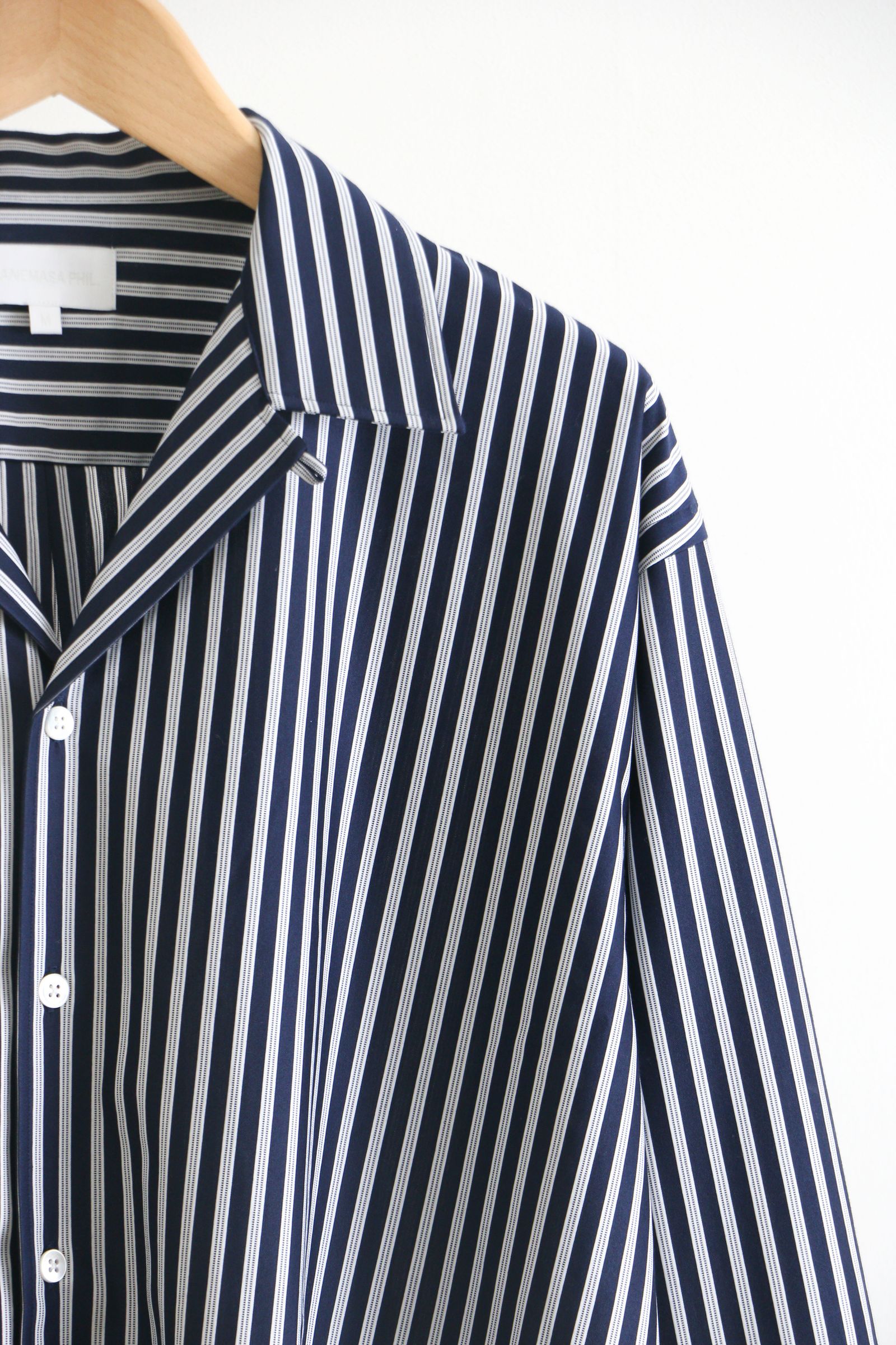 46G Atmosphere Stripe Open Collar Shirt NAVY / ストライプシャツ / オープンカラーシャツ/ ネイビー  - M