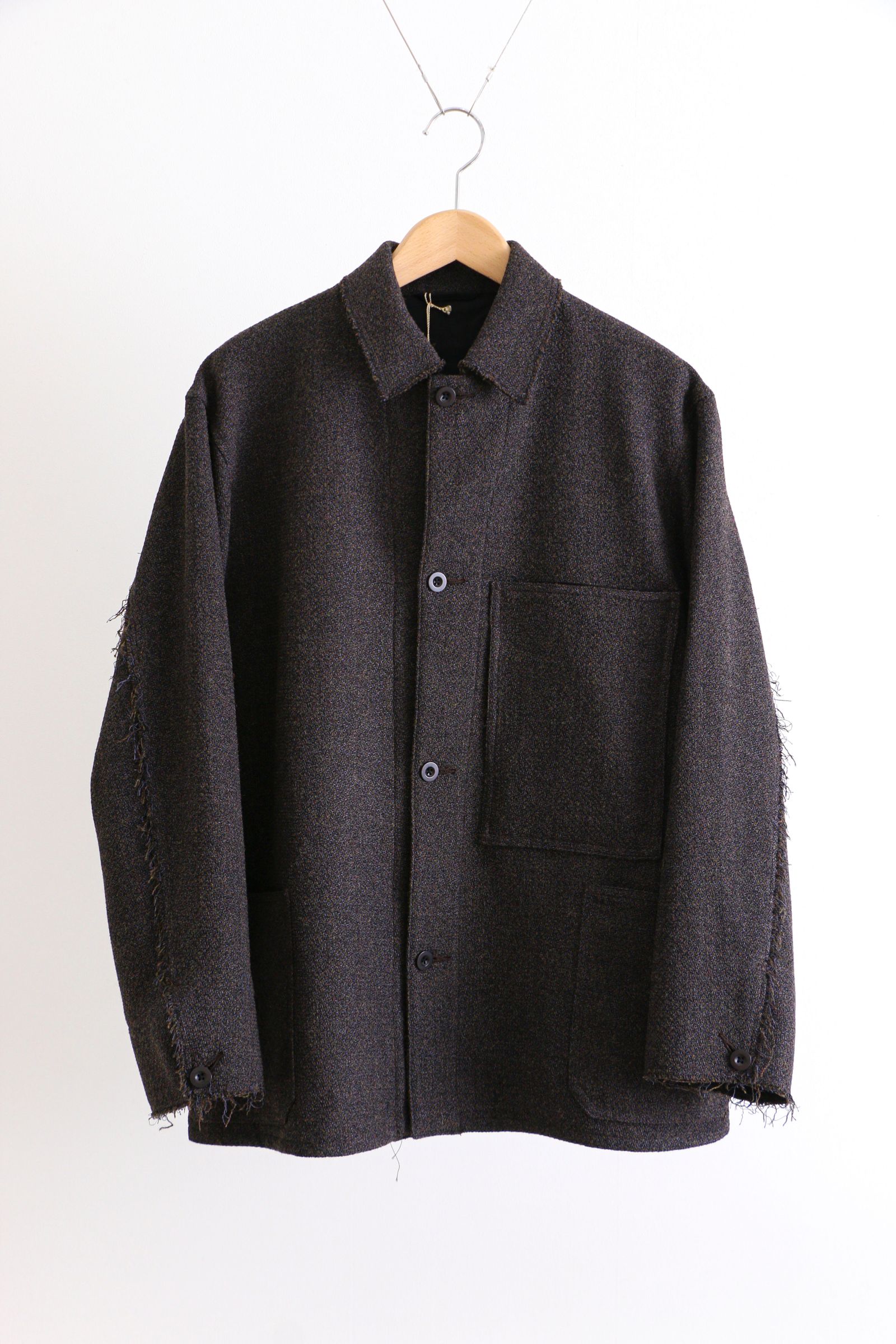 ULTERIOR - SHETLAND WOOL SILK TWEED COVERALL Khaki Brown | koko