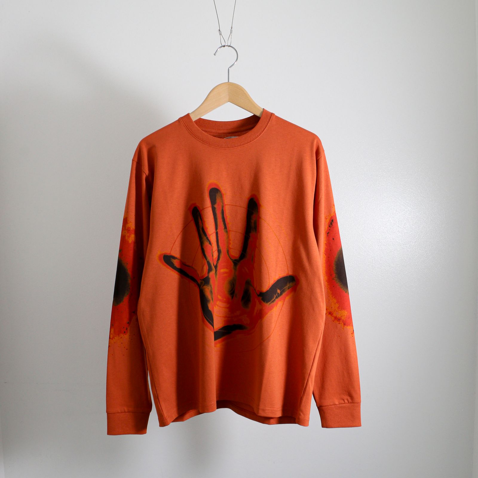 Recycled Cotton LS Tee - Burnt Orange Hand / プリント / ロンスリーブTシャツ - L