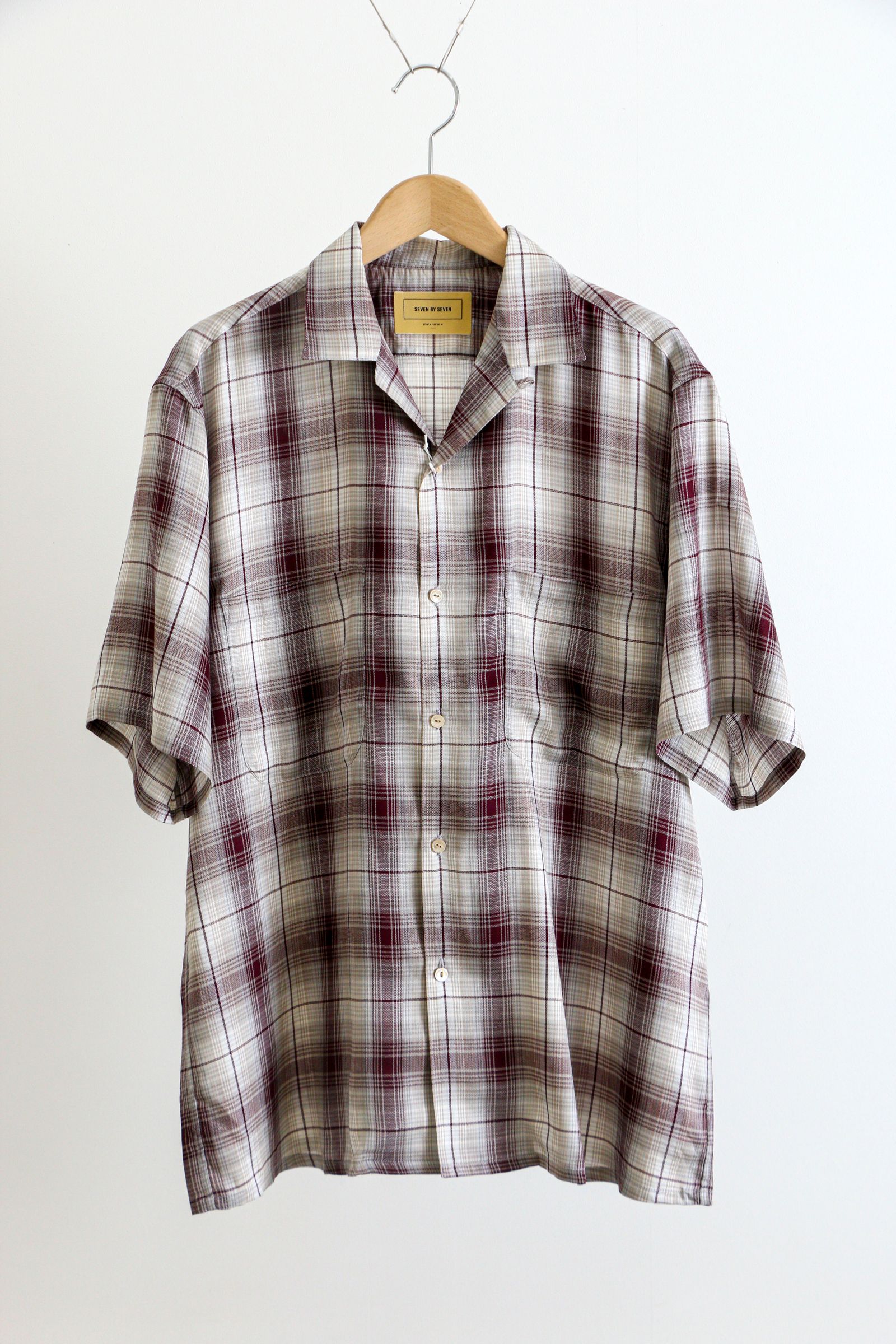 セブンバイセブン 7×7 20AW オープンカラーシャツ 半袖 サテン グレー