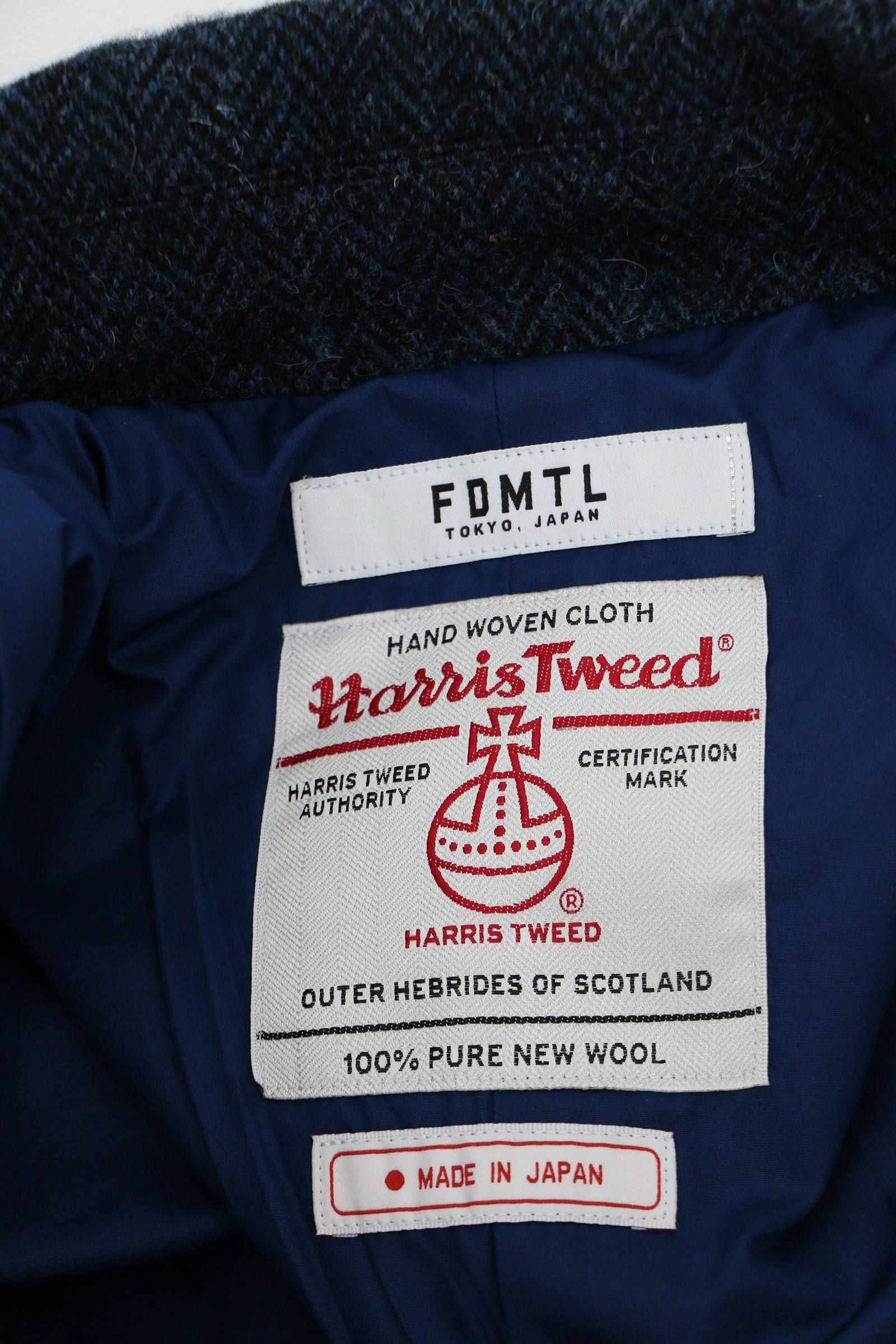 ジャケット・アウター FDMTL HARRIS TWEED SHAWL COAT NAVY FDMTL HARRIS TWEED SHAWL COAT NAVY