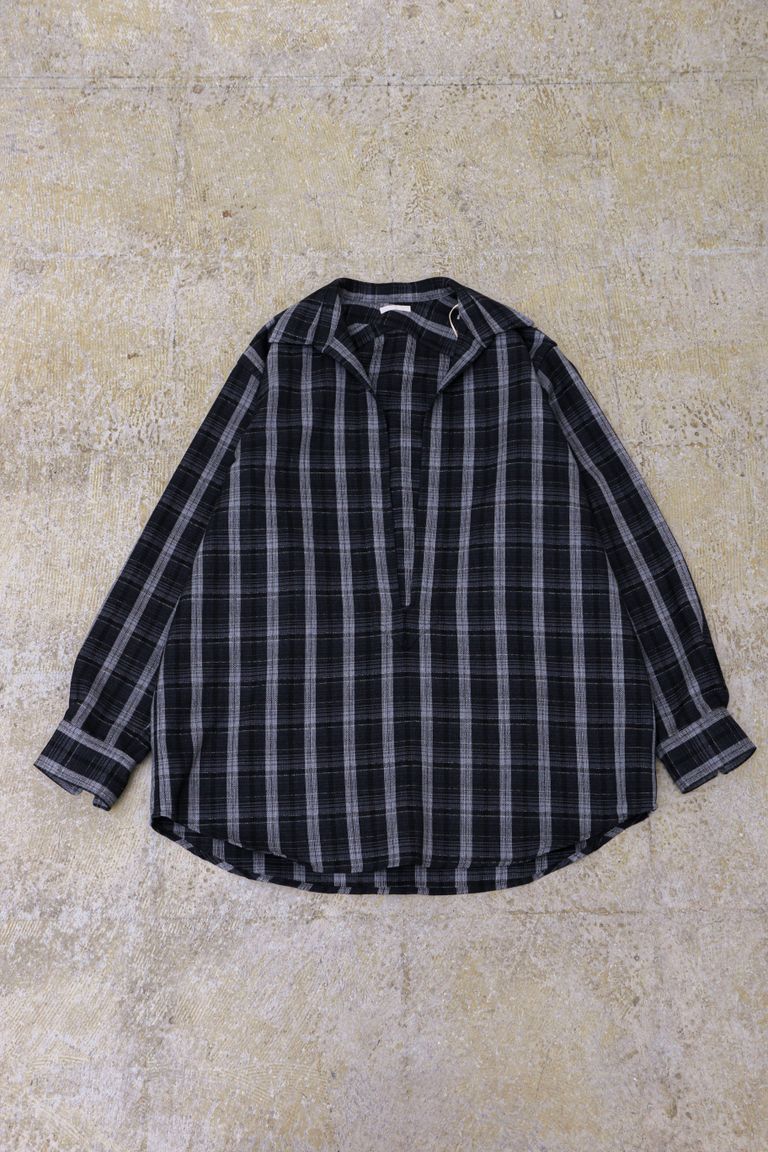 ULTERIOR - WOOL SHADOW CHECK P/O SHIRT Black | koko