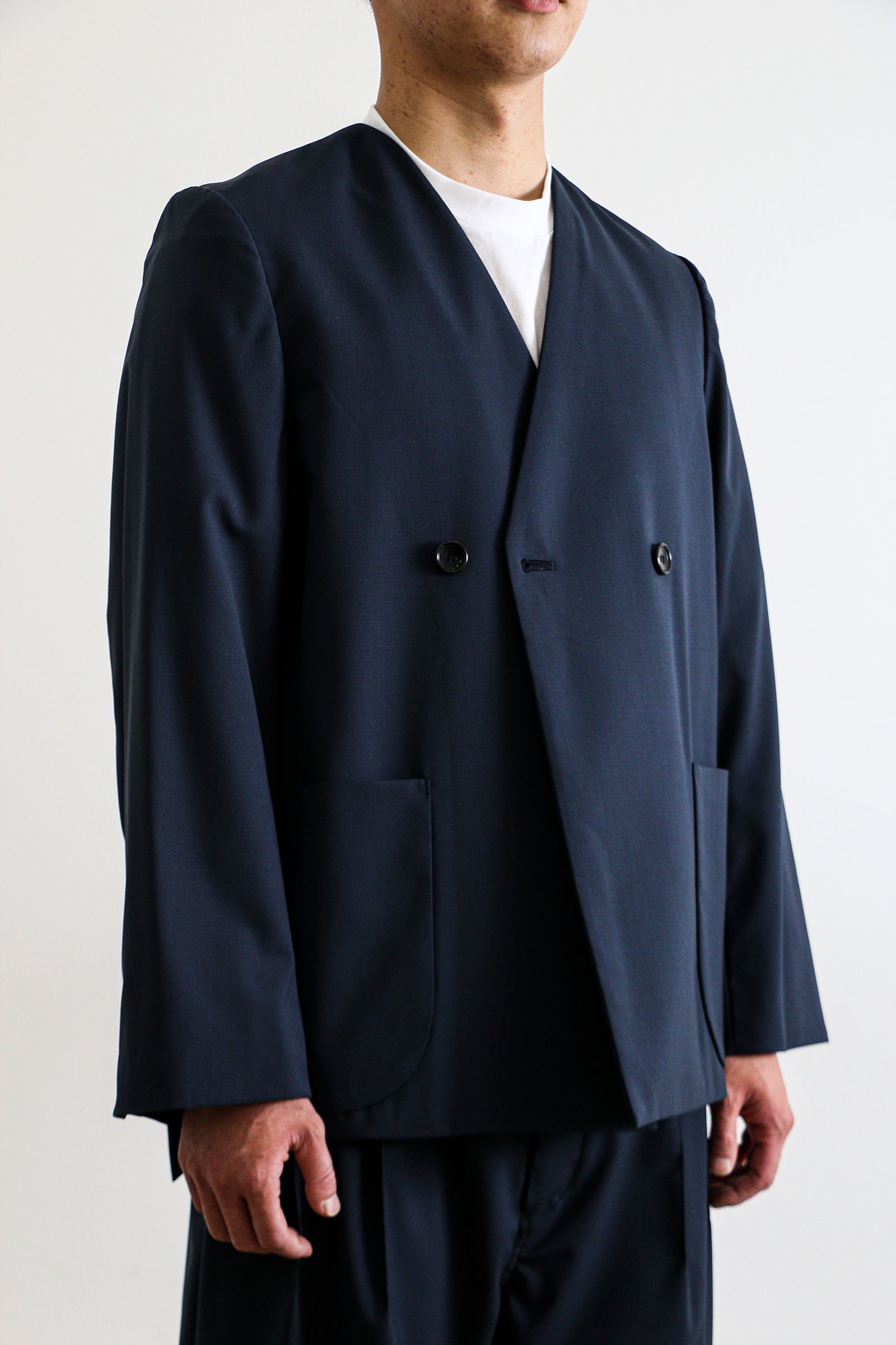 VOAAOV - VOAAOV WASHABLE WOOL NOCOLLAR JACKET Navy | koko