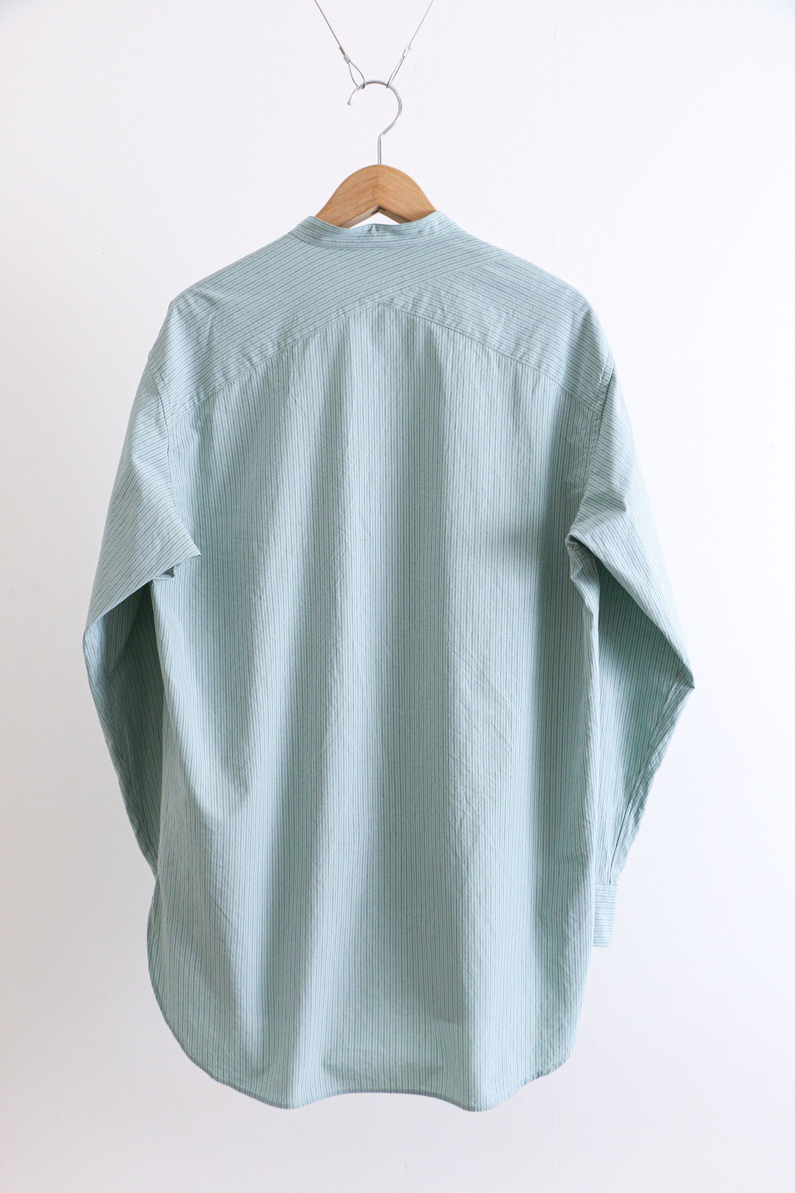 POPLIN STRIPE OVERLAID B/C SHIRT L.GREEN / バンドカラーシャツ / ライトグリーン - 3