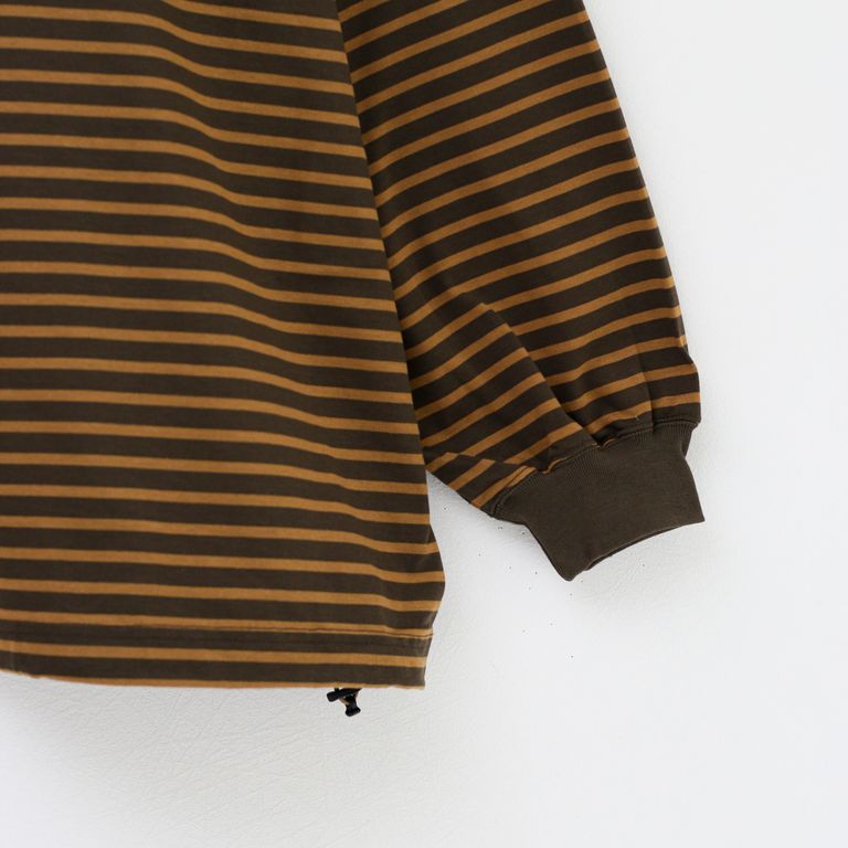 is-ness - BALLOON STRIPES LONG SLEEVE T-SHIRT KHAKI × BEIGE border 