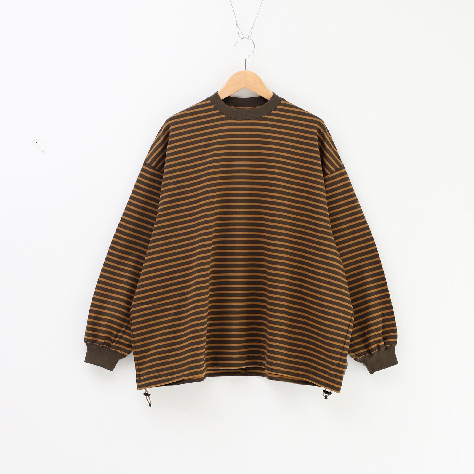 is-ness - BALLOON STRIPES LONG SLEEVE T-SHIRT KHAKI × BEIGE border / ロングスリーブ  / バルーンシルエット | koko