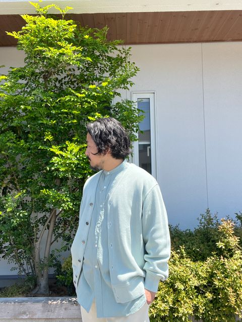 ULTERIOR - POPLIN STRIPE OVERLAID B/C SHIRT L.GREEN / バンド 