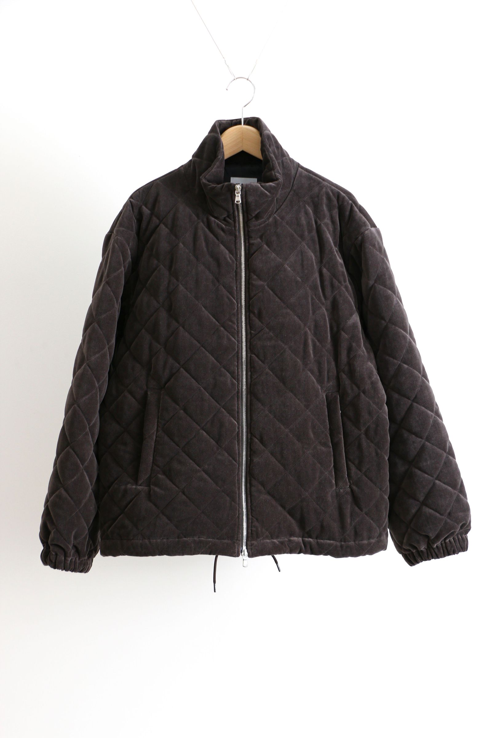 COTTON VELVETEEN HIGH NECK FRONT ZIP QUILTING JKT Charcoal キルティングジャケット - 1