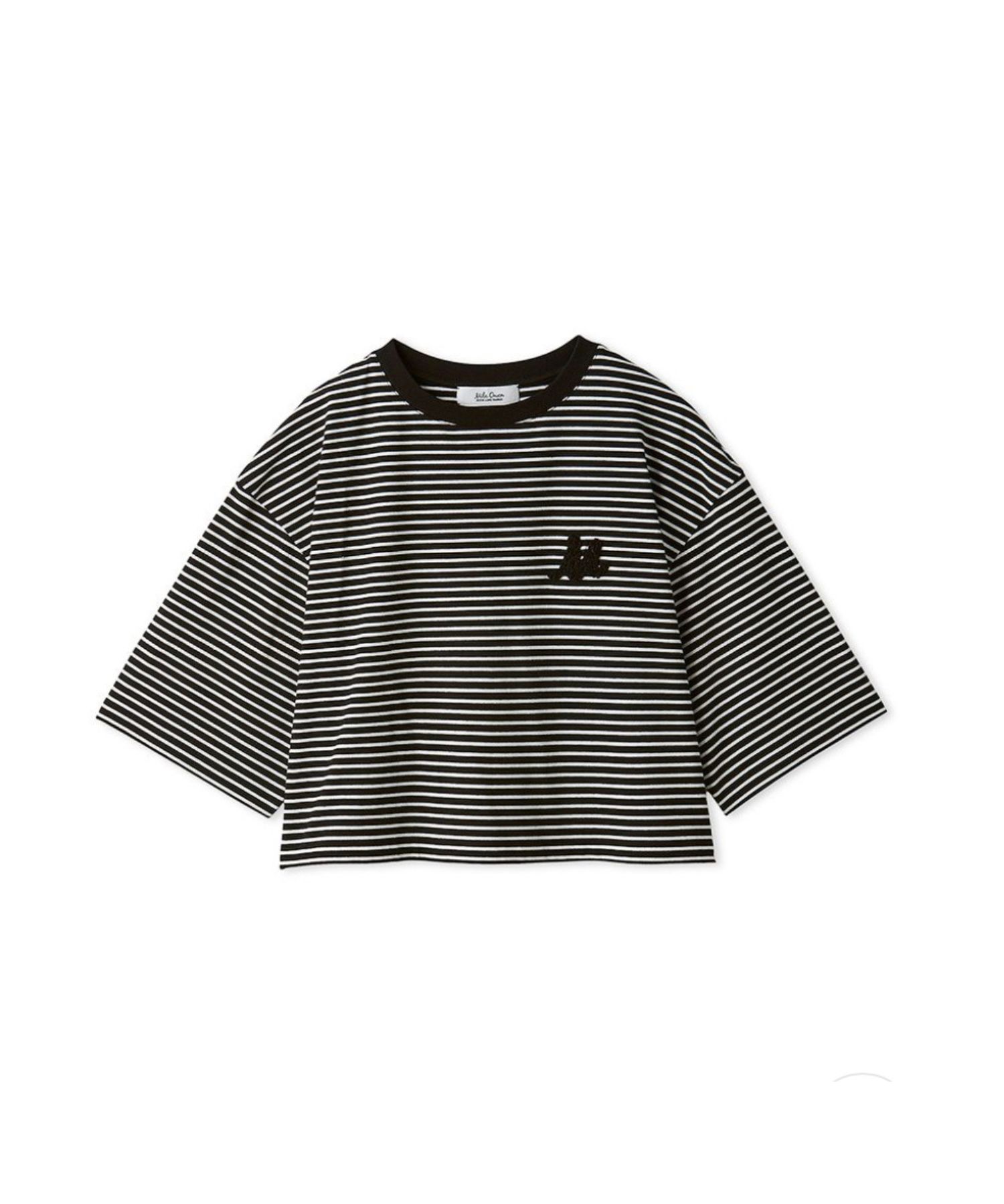 Mロゴ2サイズハイラインTシャツ (BORDER) 綿 /左胸刺繍 / クロップド丈 / 光沢感 / 手洗可 / 09WCT254070