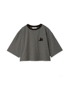 Mロゴ2サイズハイラインTシャツ (BORDER) 綿 /左胸刺繍 / クロップド丈 / 光沢感 / 手洗可 / 09WCT254070
