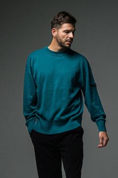 オーバーサイズロングスリーブセーター (グリーン) シルクコットン / クルーネック / 伸縮性有り