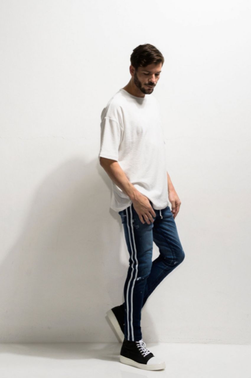 DENIM JERSEY LINE PT DIND/  インンディゴデニムジャージラインパンツ