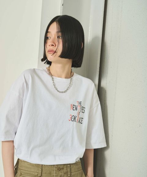 ヘムラウンドTEE-30Kレース-  (WHITE) 綿 / 前後プリント / 裾ラウンドカット / 透け感無し /MIL25SCS3452