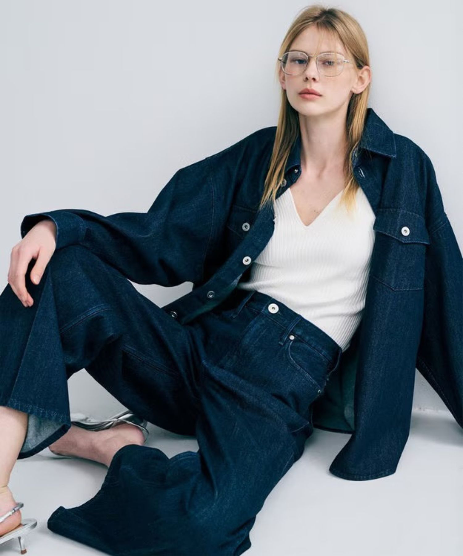 THE SISTER デニムパンツ upper hights × uncrave(リジット)綿 / ワイドシルエット / ハイウエスト / ウォッシャブル / PRUVLS0203