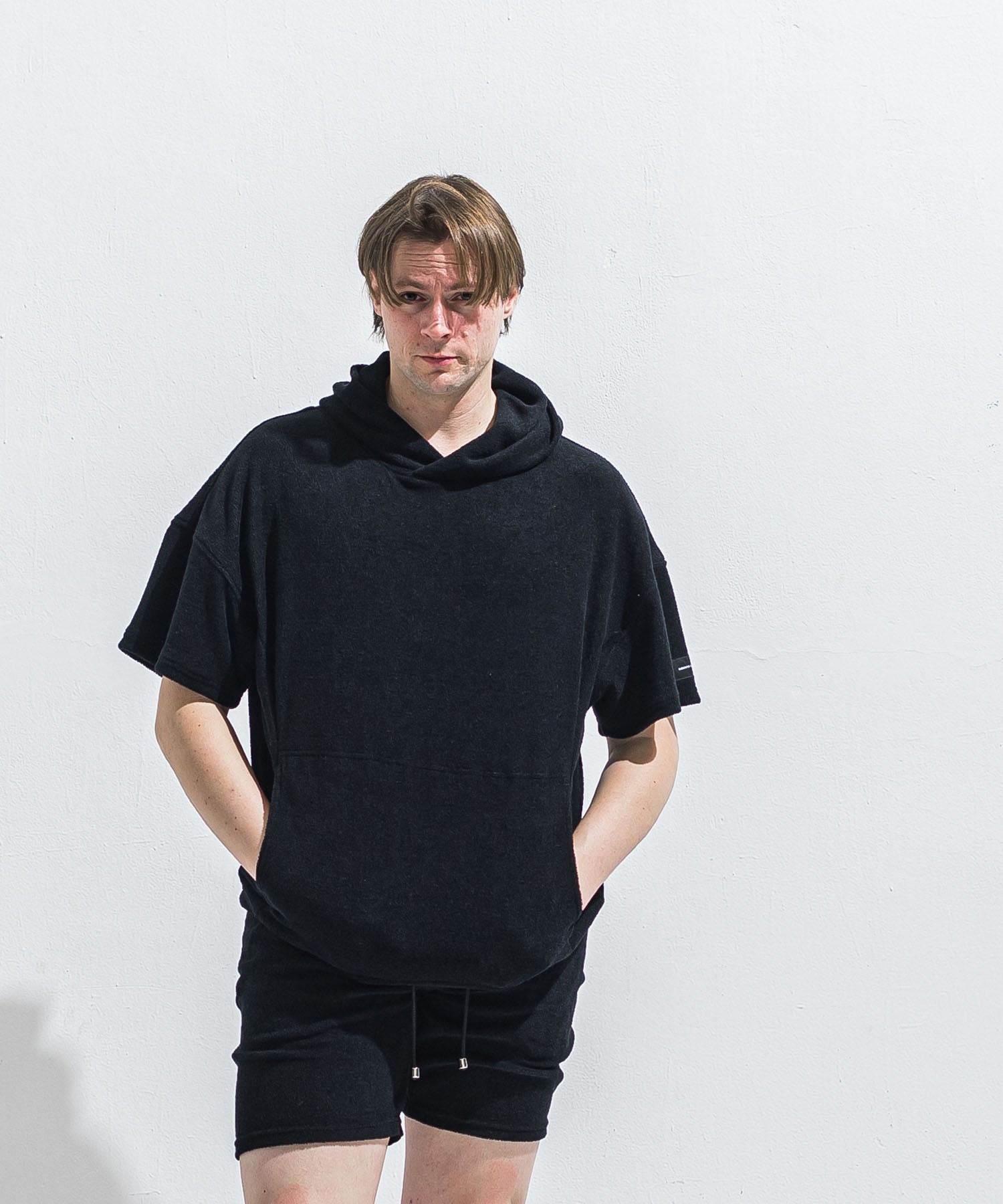 PILE HALF HOODIE (BLACK) コットン / オーバーサイズ / ドロップショルダー / 手洗可 / RC40-C-003