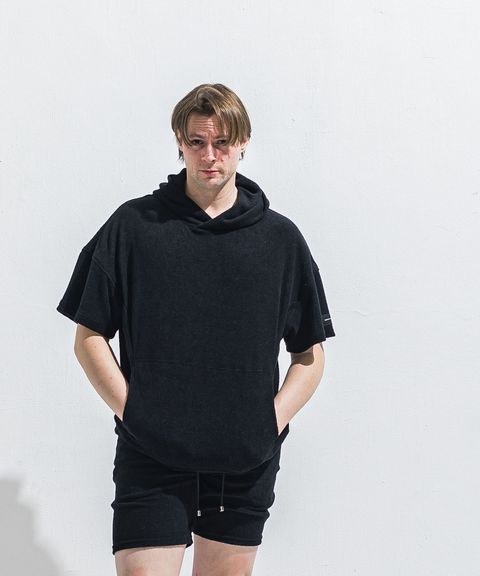 PILE HALF HOODIE (BLACK) コットン / オーバーサイズ / ドロップショルダー / 手洗可 / RC40-C-003