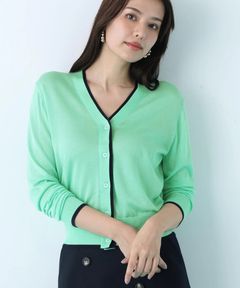 Vネックパレットニットカーディガン(ライトグリーン)再生繊維 / ウォッシャブル / 手洗い可 / ストレッチあり / 前釦開き / 裏地無し / 0316175211