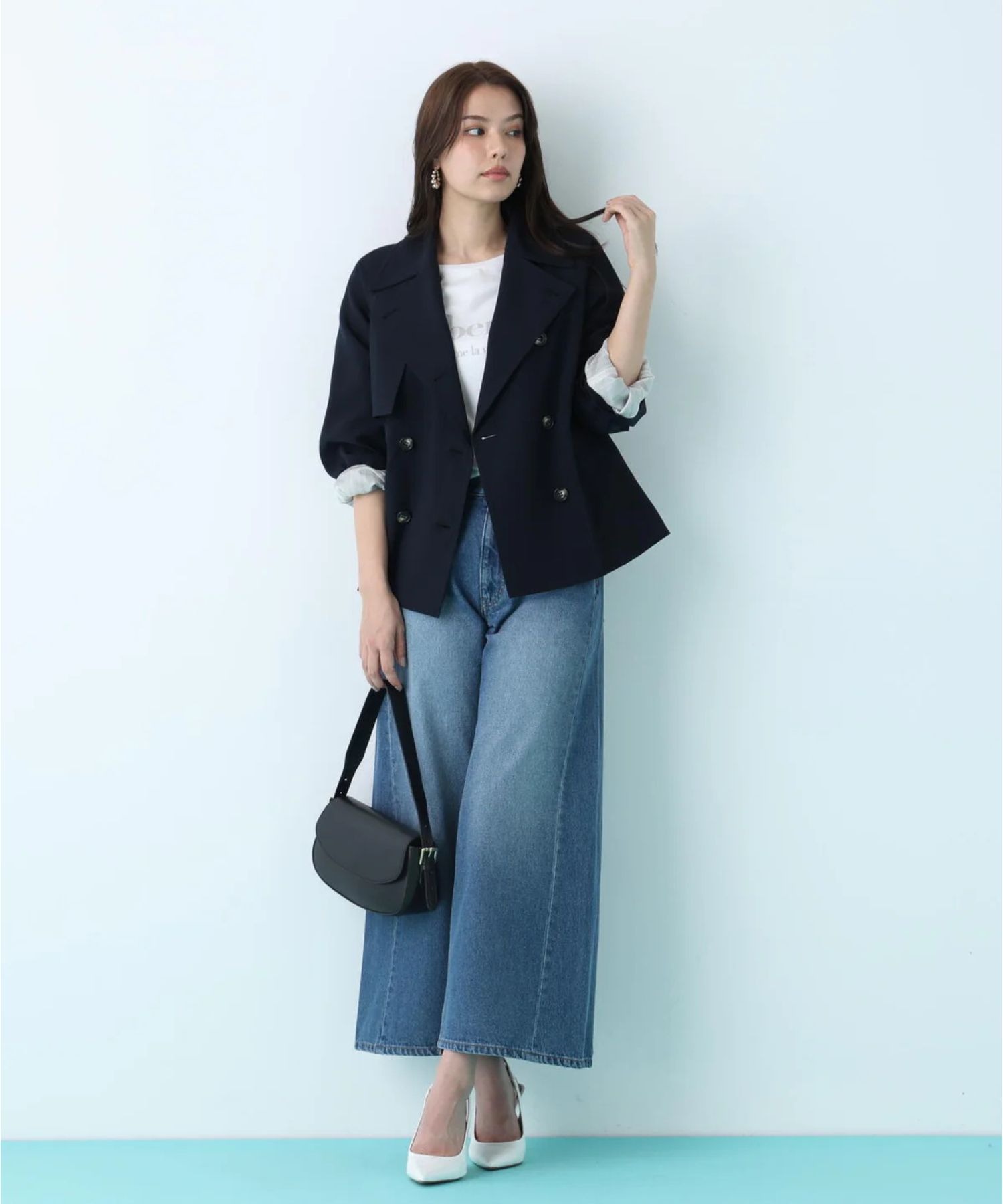 ソフトオックスショートトレンチコート(ネイビー)ポリエステル / ストレッチあり / 前釦あき / 前ポケット×2 / 0316151221