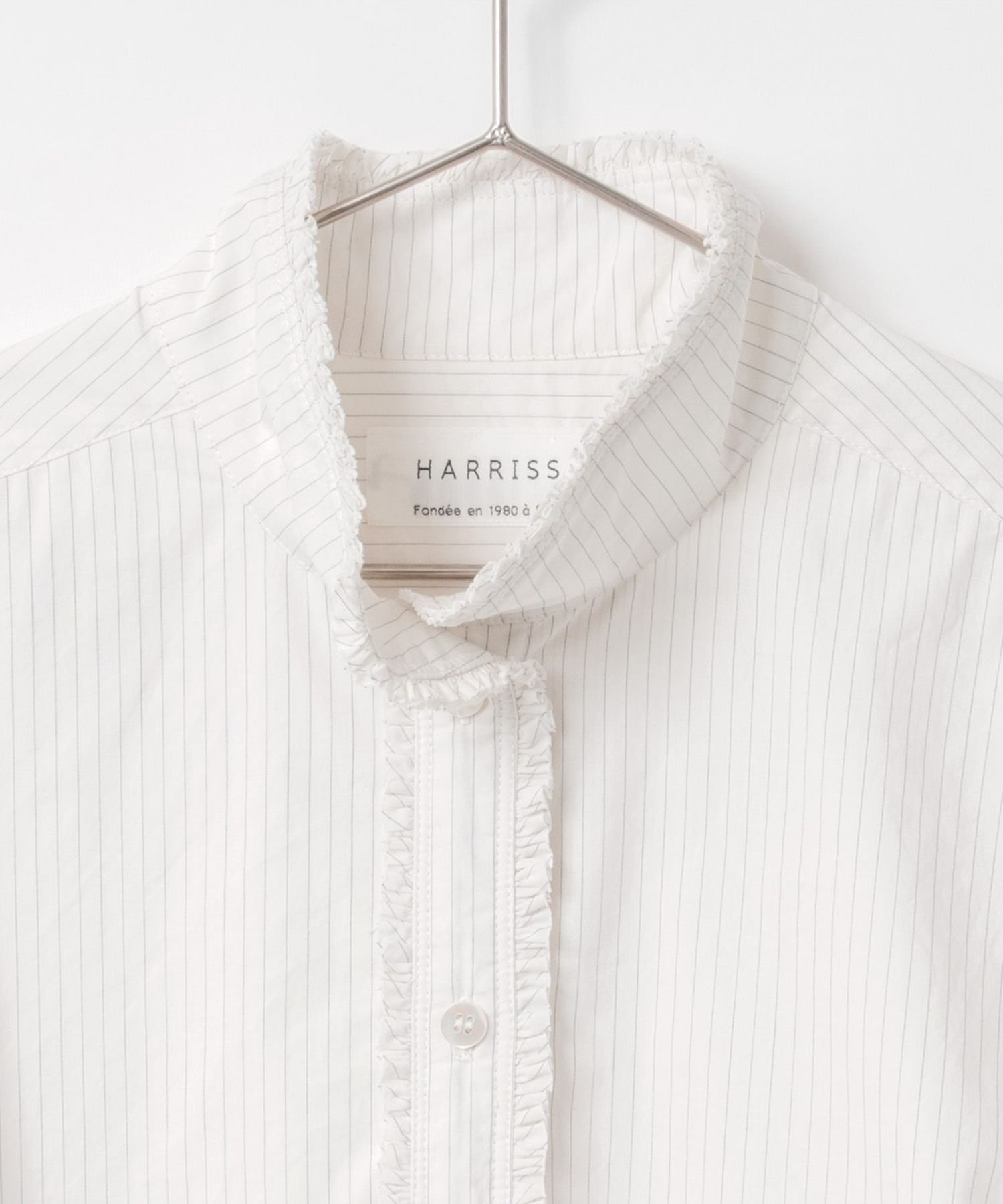 Gathered ruffle shirt(生成色:ストライプ) 綿 / 2way / ワッシャー加工 / 手洗可 / FS252-45085