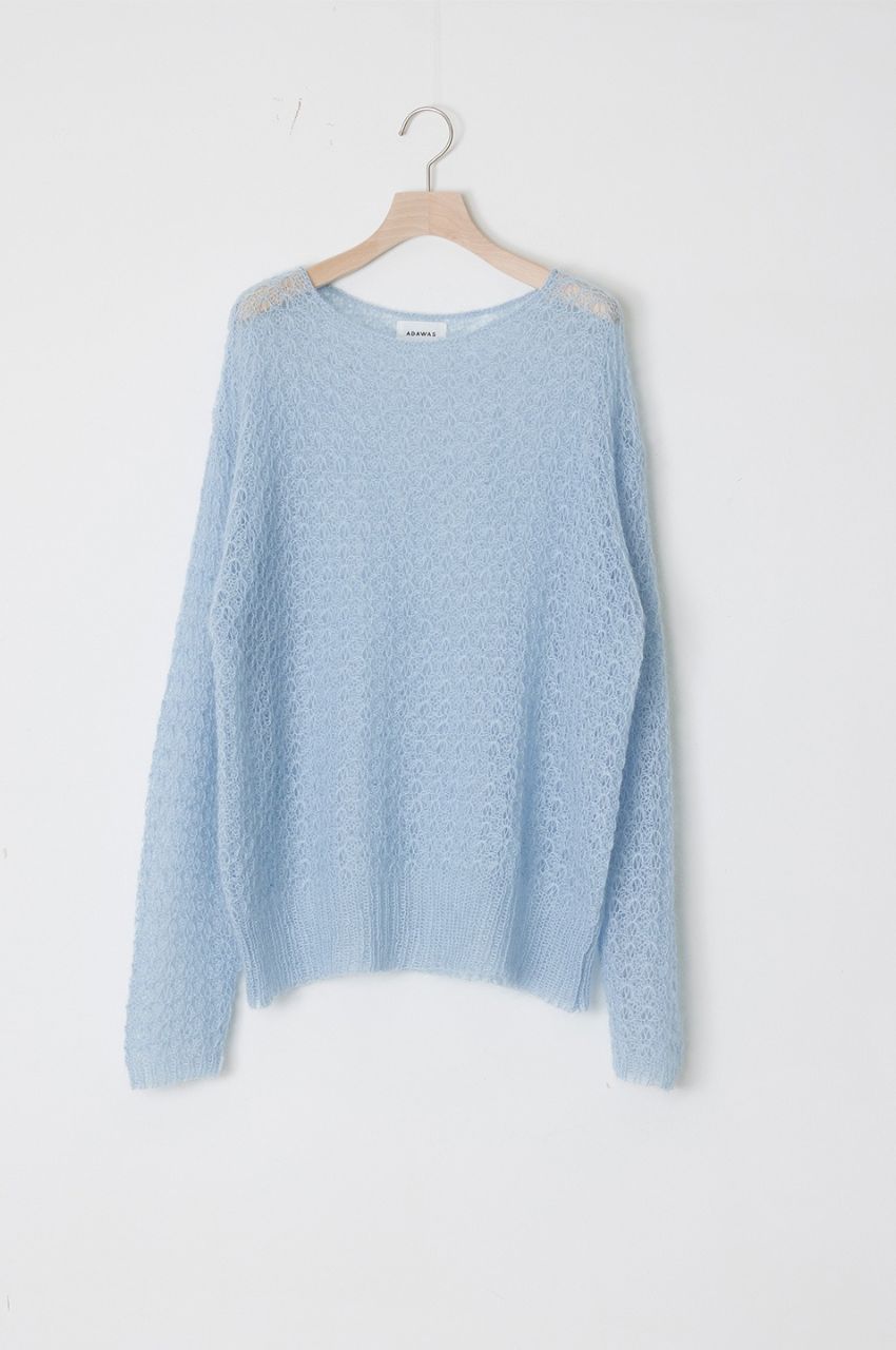 SEMI-SHEER MOHAIR TOP (AQUA) モヘア /アイレット柄 / 軽量 / シアー /