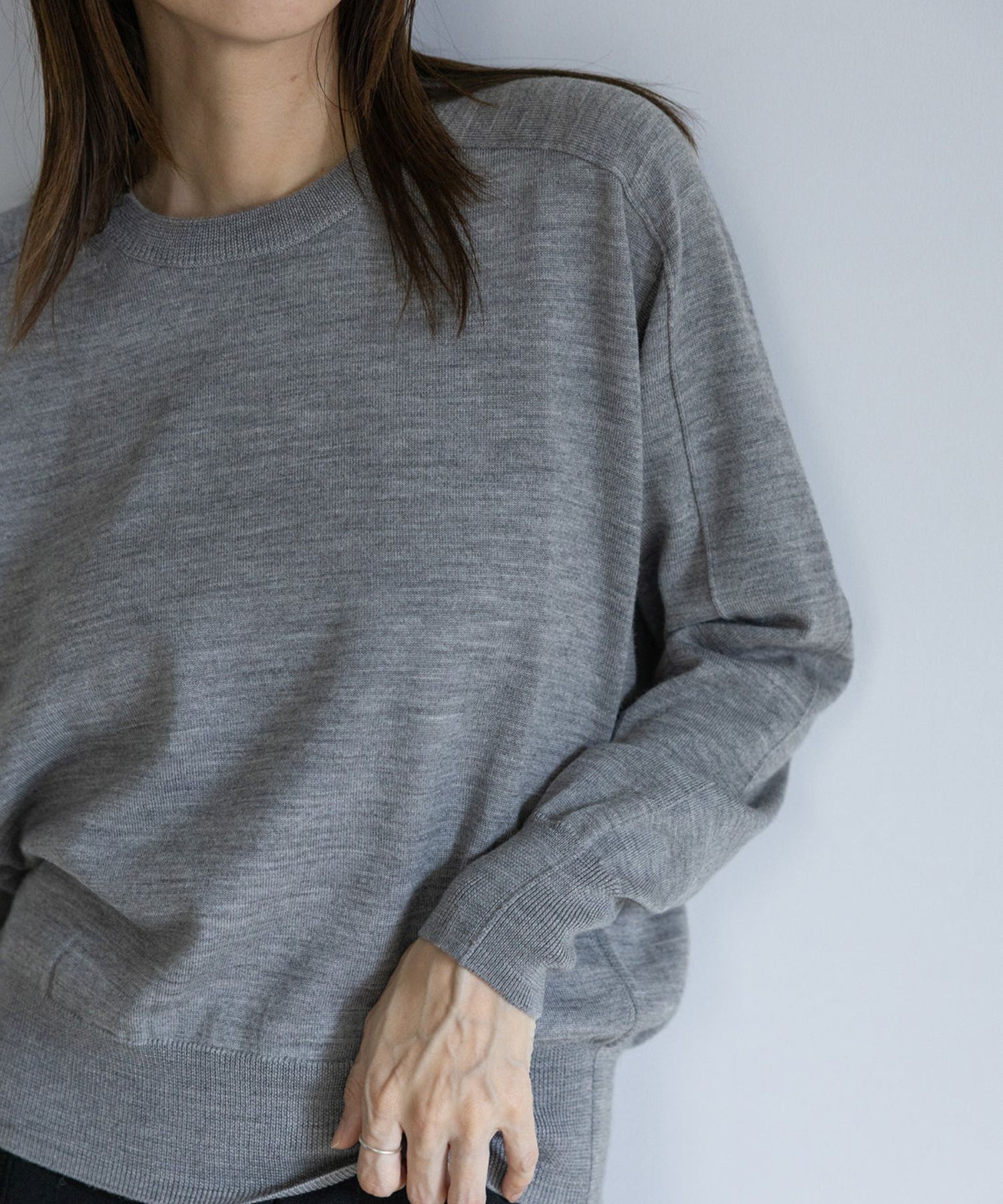 Re Stock Rws wool crew neck pullover (L.GREY) ウール/ 静電気防止 加工 / クルーネック  / 手洗可 / CT22391