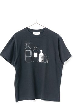 プリントTシャツ (ブラック) コットン / ボトルプリント / クルーネック