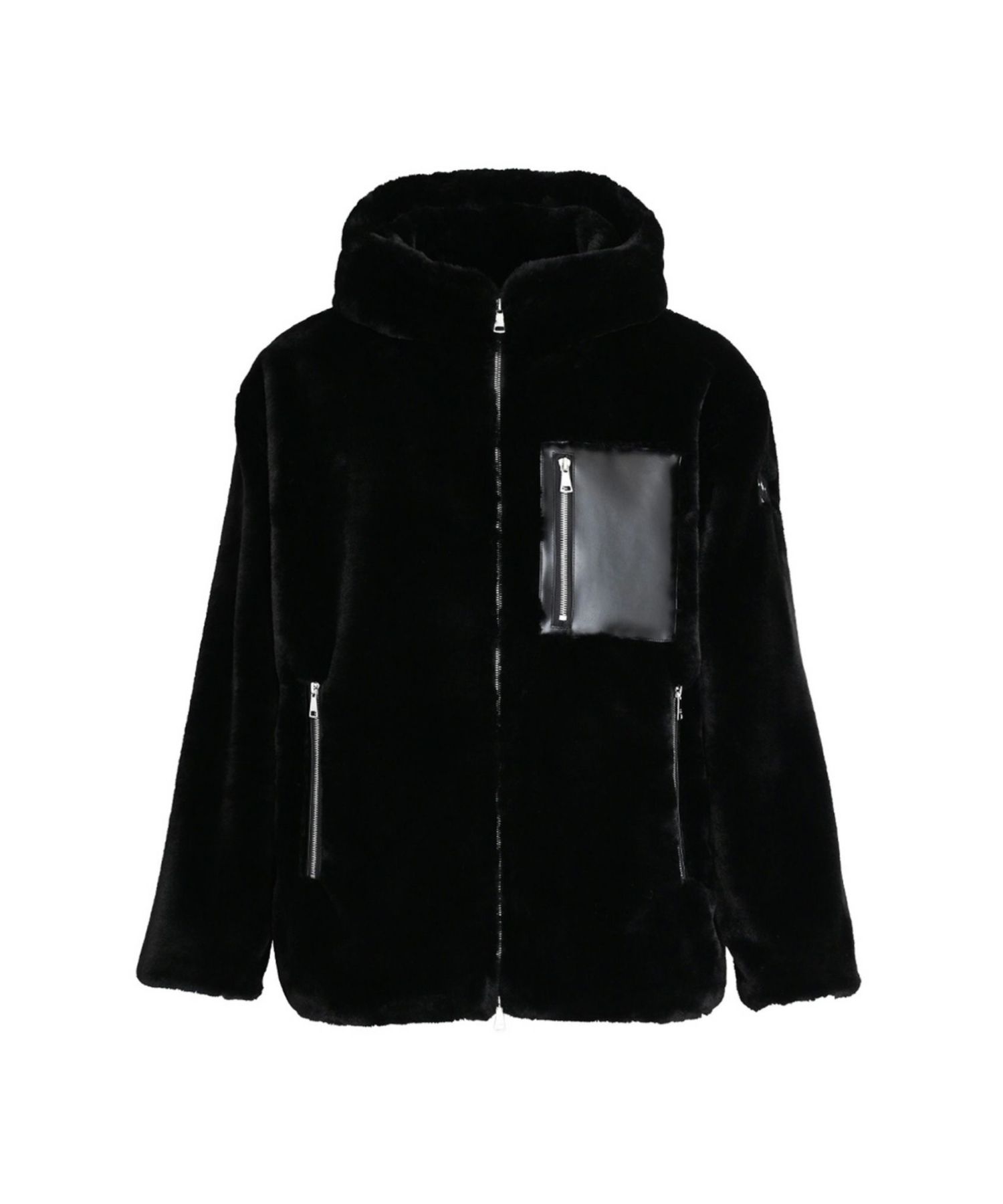 【2025AW予約】(MENS) MASCALI ボアフーディー( black) ポリエステル /  メタルジッパー / ECOレザー仕様ポケット / MJXA0201033588