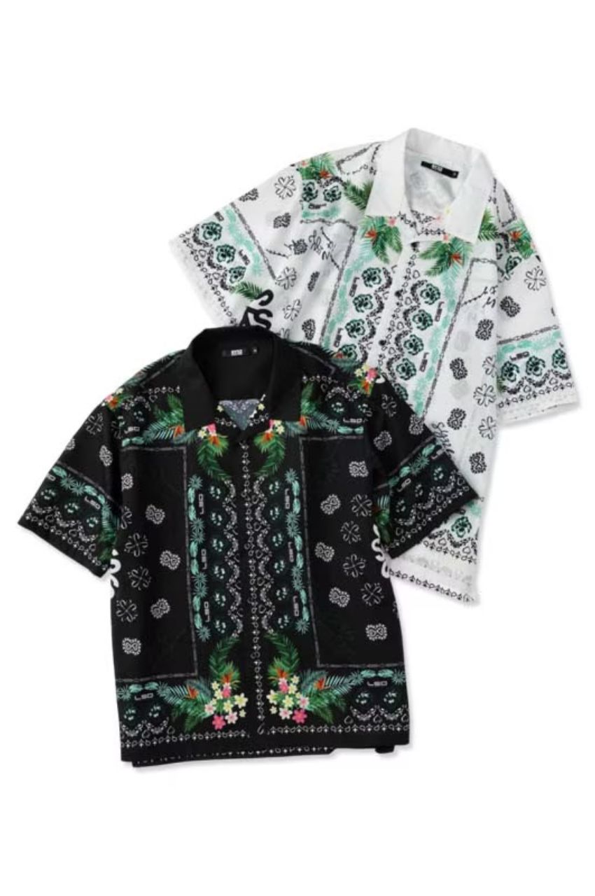 BANDANNA GRAPHIC SHIRTS (WHITE) ポリエステル  / オープンカラー / バンダナプリント / 手洗い可 / 15030