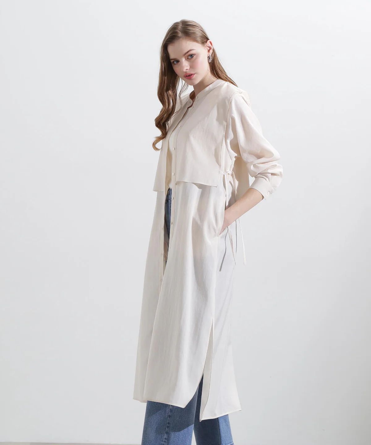 レイヤードシャツワンピース (ベージュ) / ポリエステル 100% / ウォッシャブル / 0315140305