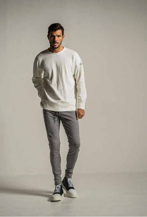 velours fleece thermal loose trainer(ホワイト) ポリエステル / 裏特殊起毛ベロアフリース / オーバーサイズ / 袖アイコン刺繍 /RC34-C-002