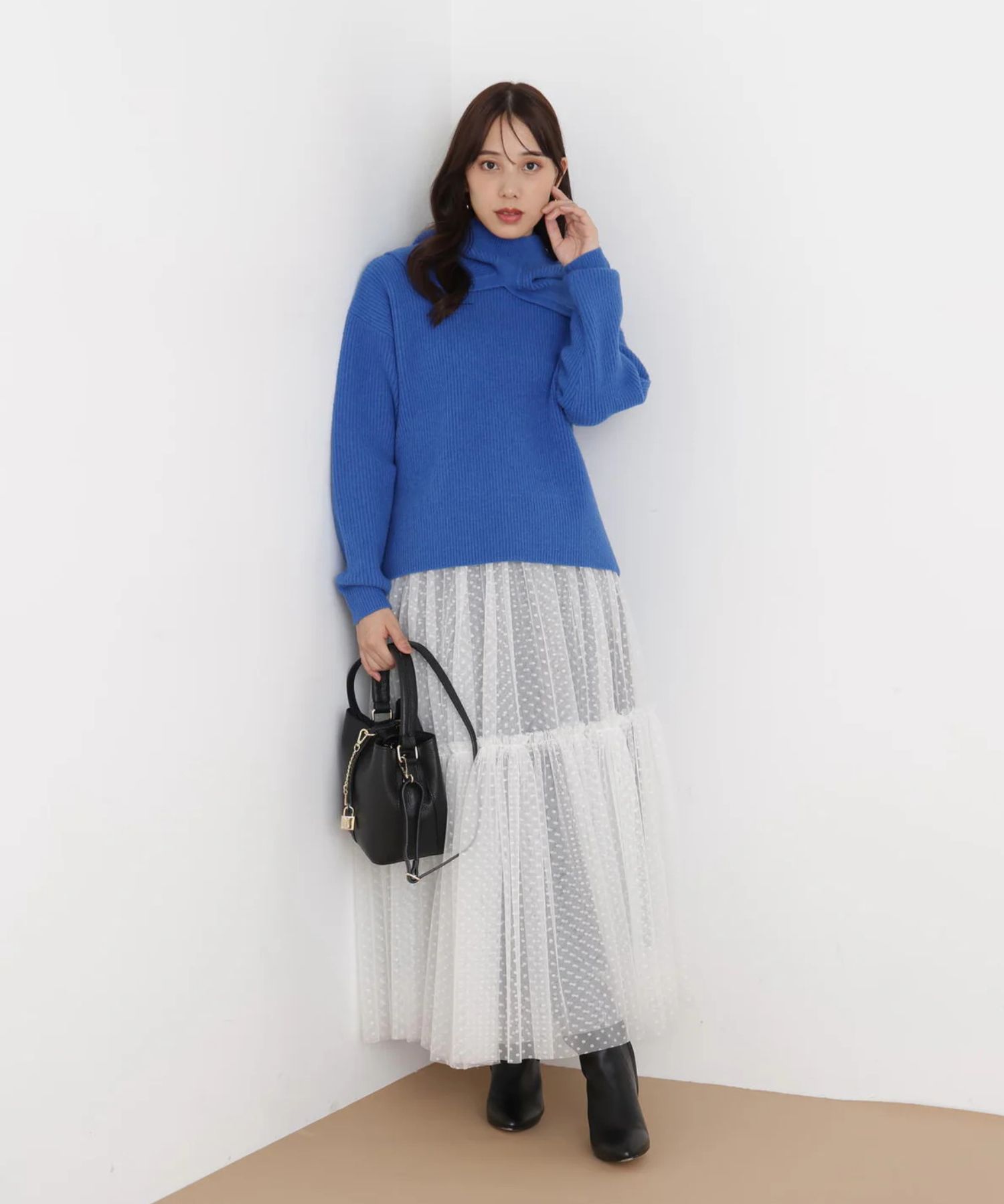 フードスヌード付きニットプルオーバー(ブルー)アクリル / ストレッチあり / かぶって着用 / スヌード付き/ 0316170131