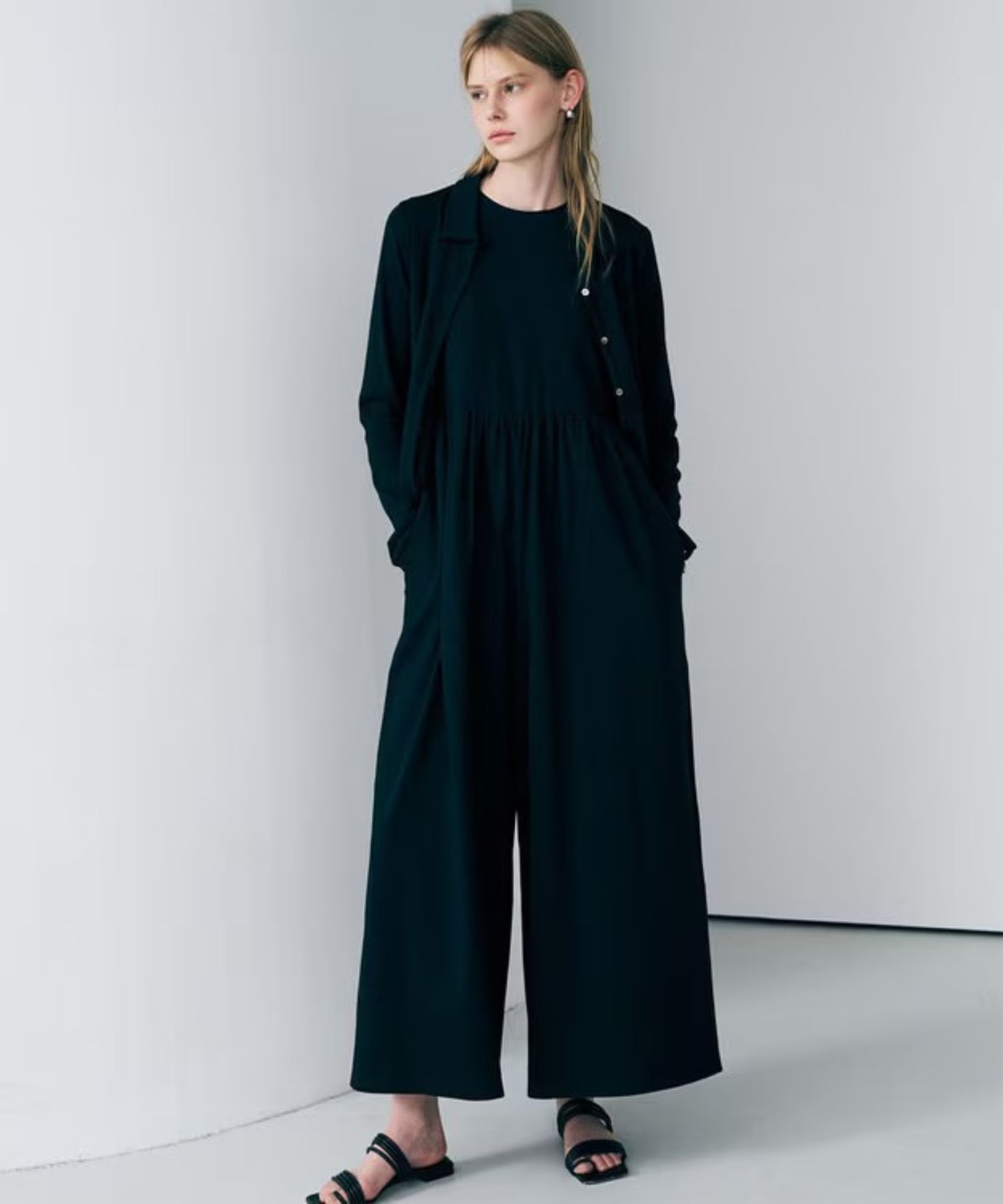 プレーンジャージオールインワン(ブラック) 綿 / ウォッシャブル / OPUVLM0413