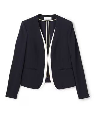 CINDY / ダブルカラージャケット ( Navy x White ) トリアセテート / ノーカラー / ストレッチ / 手洗可 / シーズンレス / JKCWLS0718