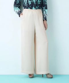 サテンワイドパンツ(エクリュ)ポリエステル / ストレッチ性あり / ショート丈裏地付き / 前ポケット×2 、後ろ飾りポケット×2 / ウエストゴム ＋共ヒモ / 0316130223