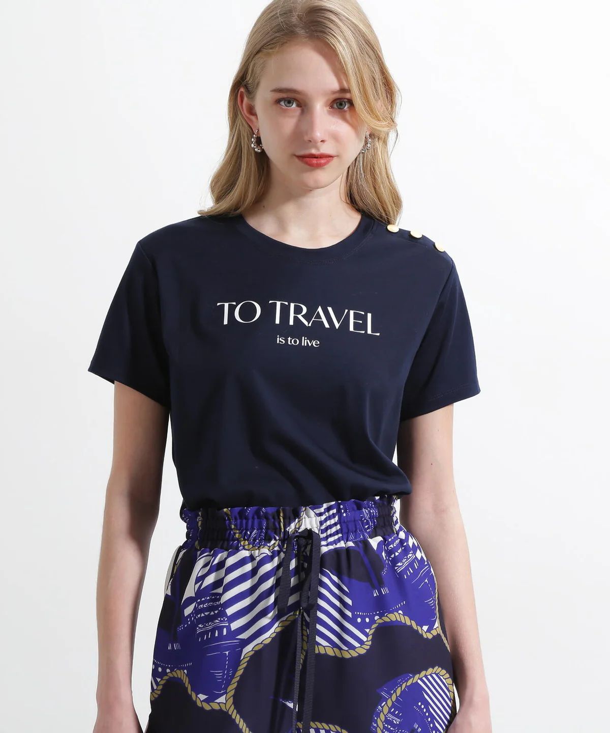 "TO TRAVEL" ロゴTシャツ (ネイビー) / 綿 100% / ウォッシャブル / 0315160521
