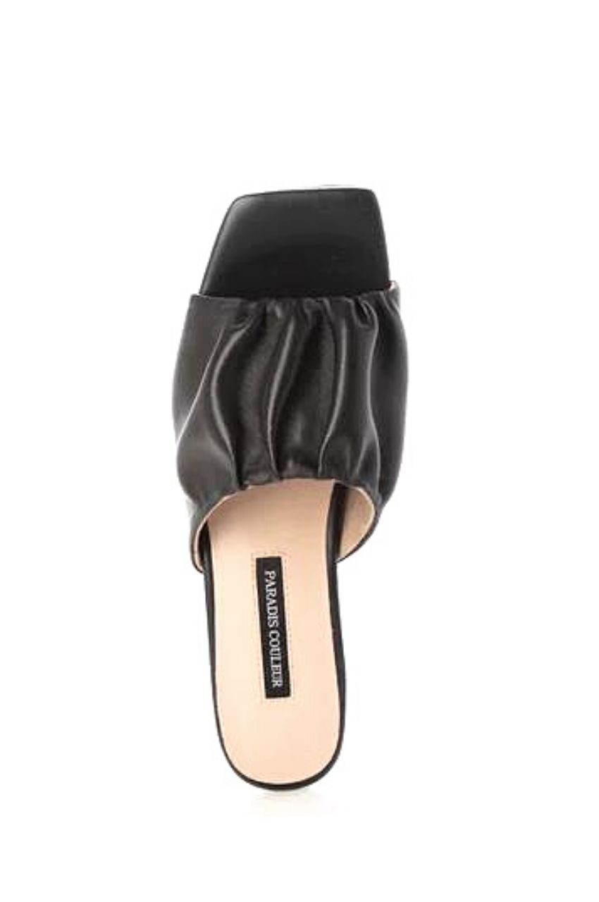 SQUARE TOW GATHER MULE SANDALS / スクエアトウギャザーミュールサンダル
