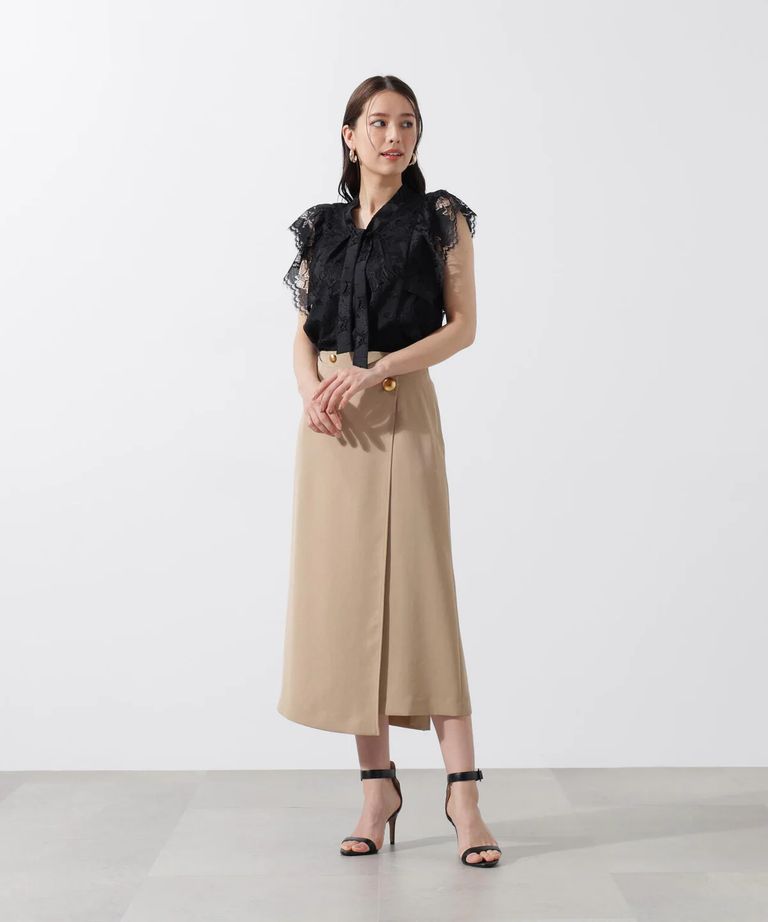 BURBERRYアンゴラ混 ラップスカート ✨未使用級✨バーバリー ブルーレーベル リネン混 ラップ
