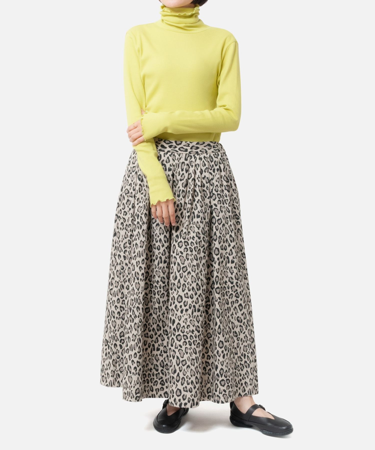 [Harriss × Keiko Okamoto] Cut-rib long turtleneck sweater ( Lemon Yellow )綿 / ロングタートルネック / メローロック / 手洗可 / OK252-45231