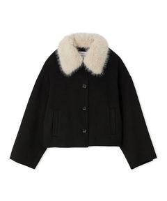 2wayファーカラーリバーショートコート ( BLK ) 羊毛 / ファー襟取外し可能 / 大きめボタン / ビーバー加工 / 09WFC254109