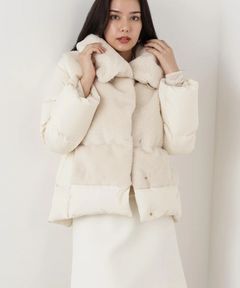 ファーコンビビックカラーミドルダウンコート(エクリュ)ナイロン / 前ドット釦あき / 裏地付き / ポケット×2 / 0315252102