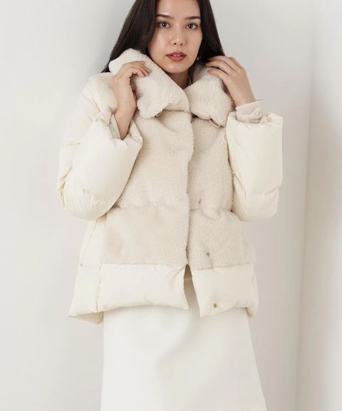 ファーコンビビックカラーミドルダウンコート(エクリュ)ナイロン / 前ドット釦あき / 裏地付き / ポケット×2 / 0315252102