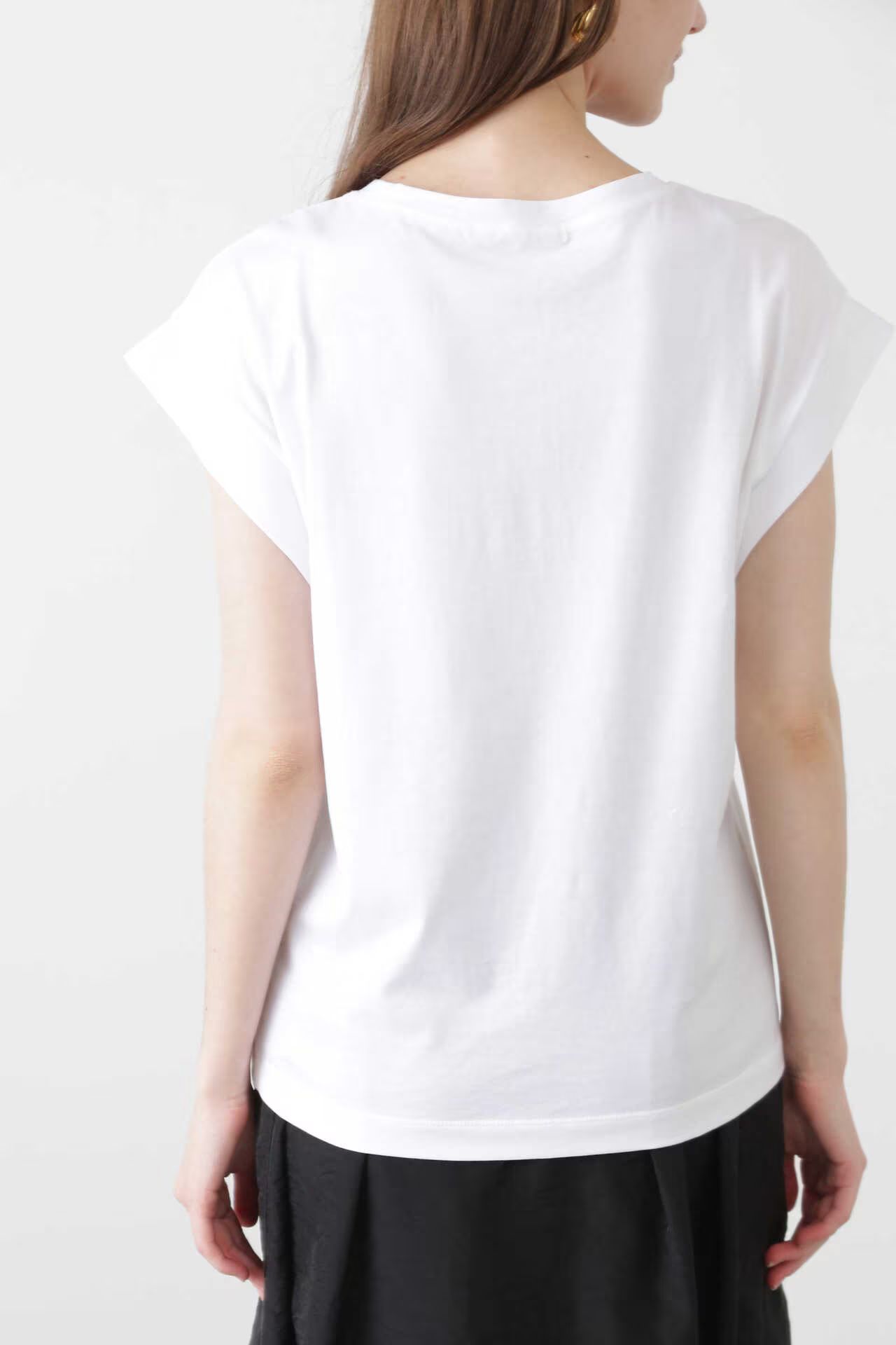 フレンチスリーブロゴTシャツ（ホワイト）綿100% / ストレッチ / ウォッシャブル / 日本製